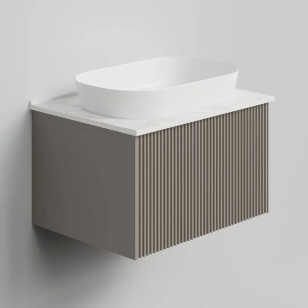 Тумба с раковиной La Fenice Terra 60 подвесная, cappuccino, столешница белый мрамор, раковина белая матовая