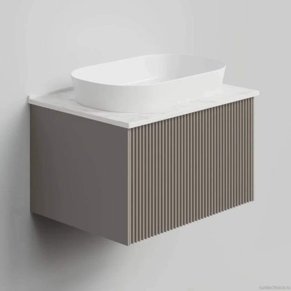 Тумба с раковиной La Fenice Terra 60 подвесная, cappuccino, столешница белый мрамор, раковина белая матовая