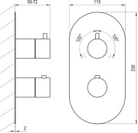 Термостатический смеситель встраиваемый Ravak Espirit ES 067.20BLM.O3.RB07C С ВНУТРЕННЕЙ ЧАСТЬЮ, для ванны с душем, матовый черный