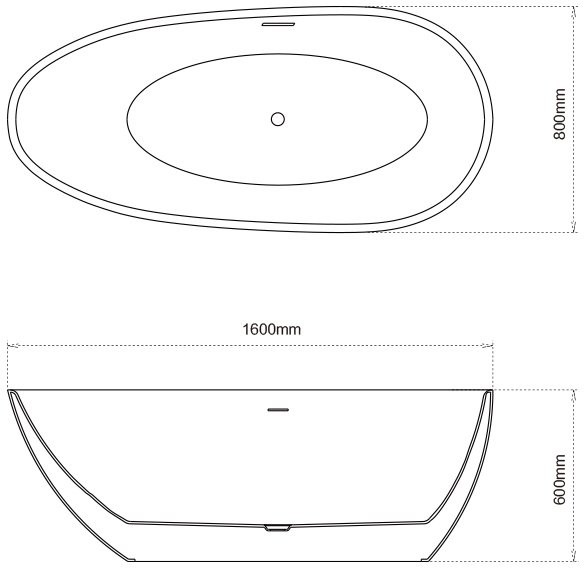 Акриловая ванна Grossman Fly GR-1103M 160x80 см, отдельностоящая, белая матовая, овальная, с каркасом, со сливом-переливом