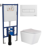 Комплект Унитаз подвесной Ceramicanova Metric Rimless CN3007 с микролифтом, безободковый + Инсталляция DIWO + Кнопка 7320 белая