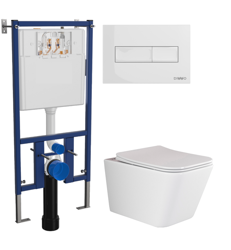 Комплект Унитаз подвесной Ceramicanova Metric Rimless CN3007 с микролифтом, безободковый + Инсталляция DIWO + Кнопка 7320 белая