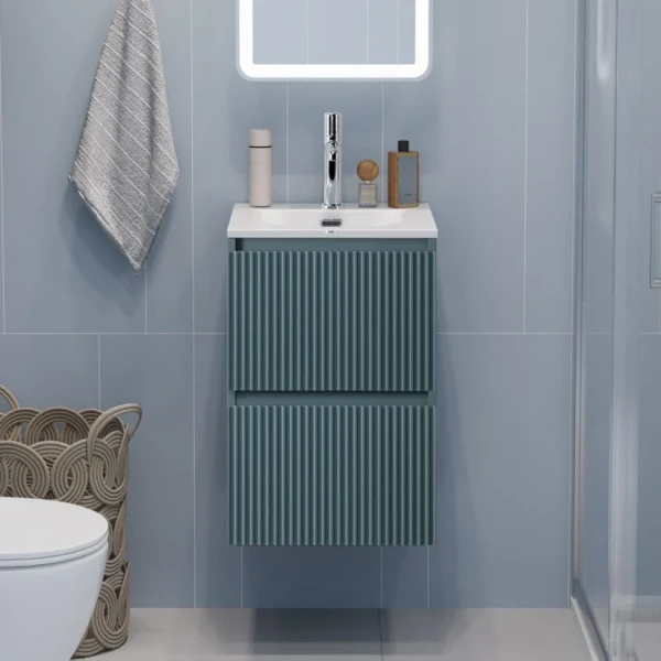 Тумба с раковиной BelBagno Uno-mini 40 подвесная, 2 ящика, матовая голубая