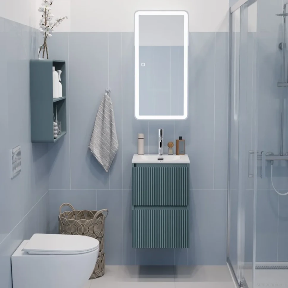 Тумба с раковиной BelBagno Uno-mini 40 подвесная, 2 ящика, матовая голубая