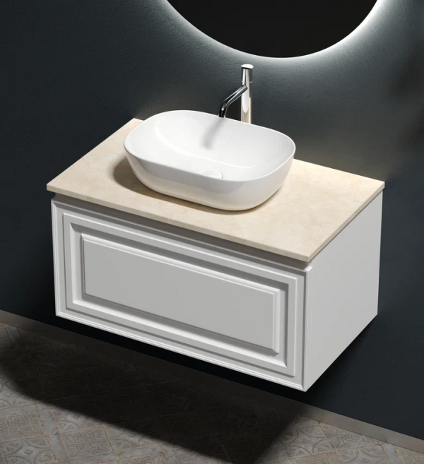 Тумба с раковиной Sancos Very 80 см, bianco, столешница бежевая, раковина CN6009