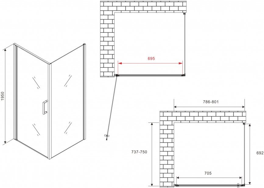 Душевой уголок Abber Sonnenstrand AG04080M-S75M 75x80, профиль хром, стекло матовое