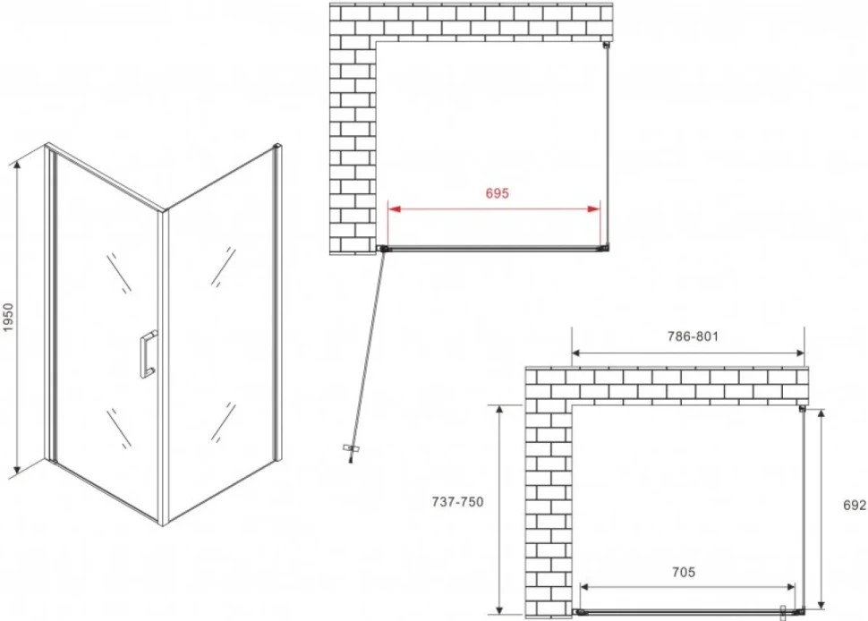 Душевой уголок Abber Sonnenstrand AG04080M-S75M 75x80, профиль хром, стекло матовое