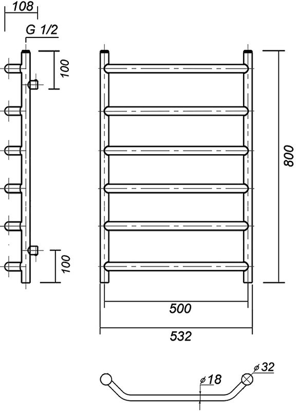 Полотенцесушитель водяной Domoterm Лаура П6 50x80, золото