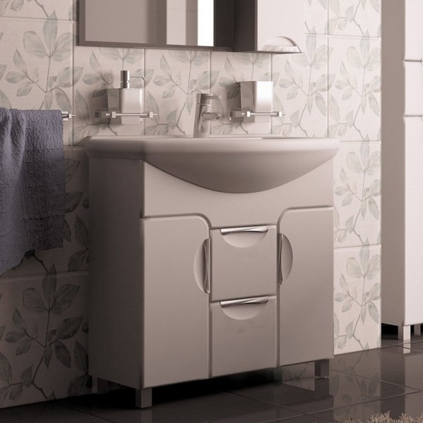 Тумба с раковиной Mixline Кассиопея 75 глянцевая белая