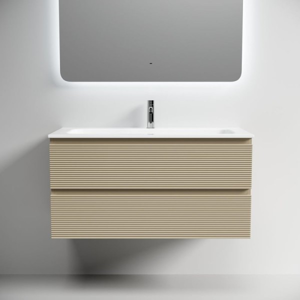 Тумба под раковину подвесная Sancos Folk 995х445х500 мм, c двумя ящиками оснащенными доводчиками, Капучино