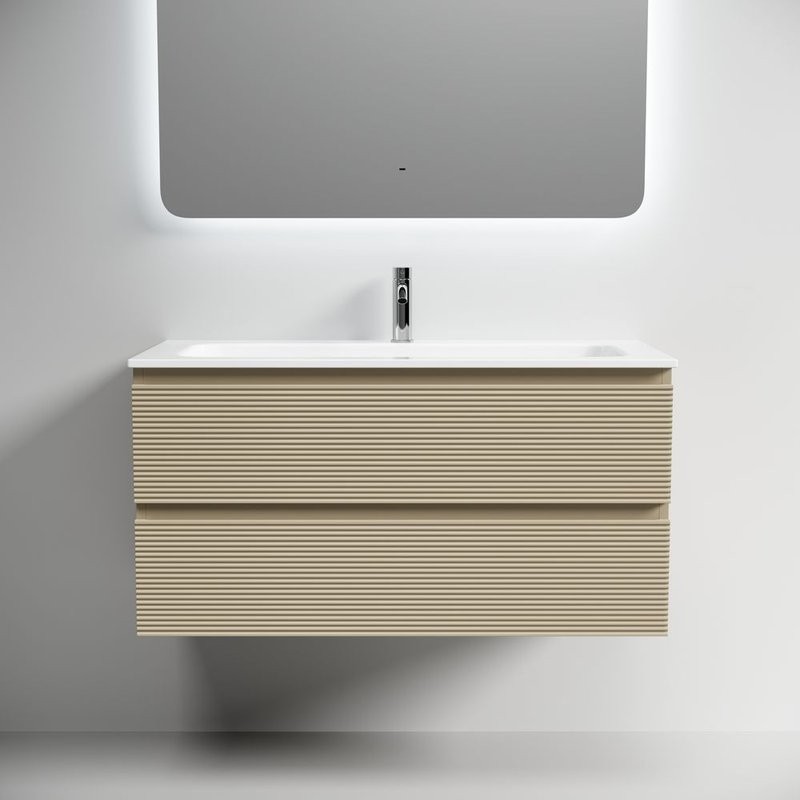 Тумба под раковину подвесная Sancos Folk 995х445х500 мм, c двумя ящиками оснащенными доводчиками, Капучино