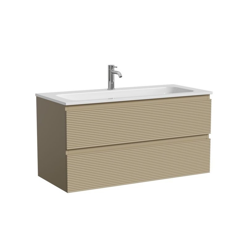 Тумба под раковину подвесная Sancos Folk 995х445х500 мм, c двумя ящиками оснащенными доводчиками, Капучино