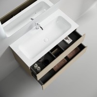 Тумба под раковину подвесная Sancos Folk 995х445х500 мм, c двумя ящиками оснащенными доводчиками, Капучино