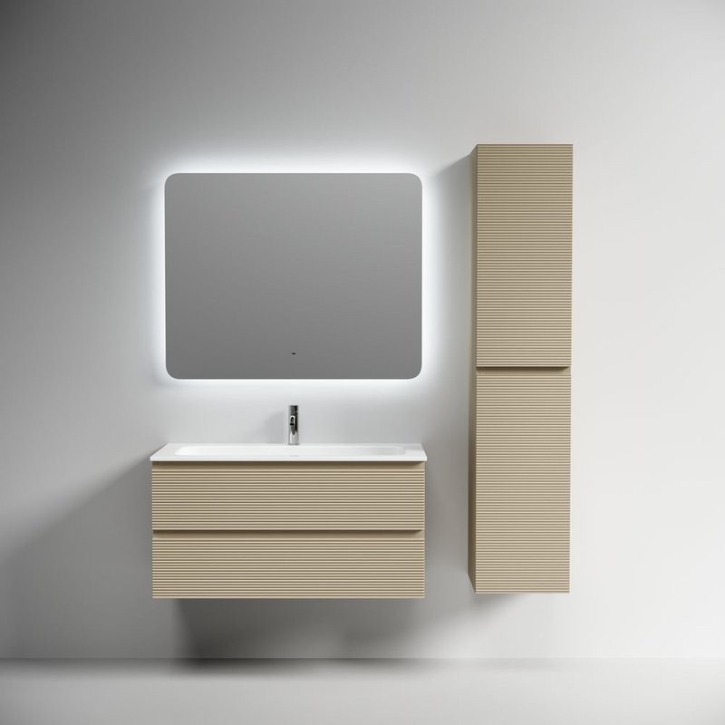 Тумба под раковину подвесная Sancos Folk 995х445х500 мм, c двумя ящиками оснащенными доводчиками, Капучино