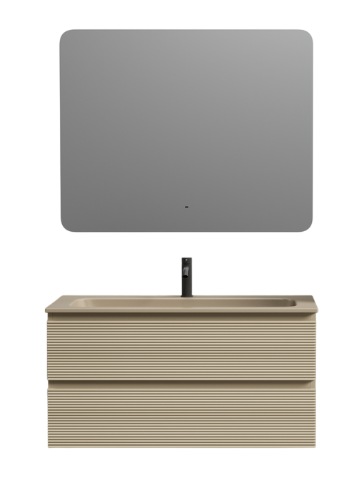 Тумба под раковину подвесная Sancos Folk 995х445х500 мм, c двумя ящиками оснащенными доводчиками, Капучино