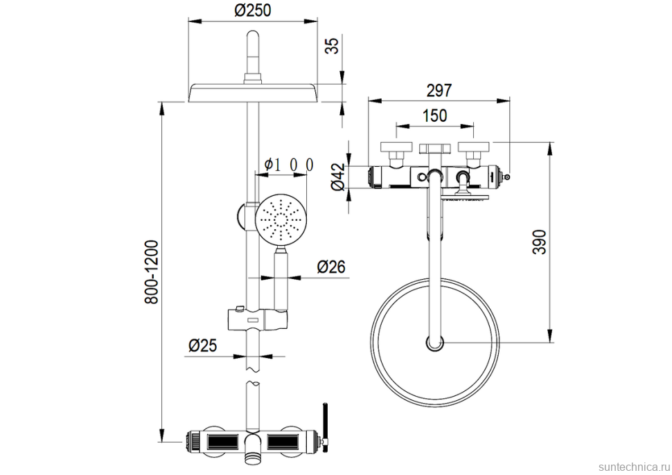 Душевая стойка Boheme Eterna 178-BRB brushed bronze