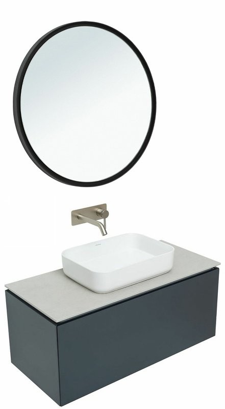 Мебель для ванной комнаты Allen Brau Infinity 100 1+1, подвесная, антрацит матовый, столешница серый структ