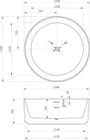 Акриловая ванна Abber AB9442 150x150 см, отдельностоящая, белая матовая, круглая, с каркасом, со сливом-переливом