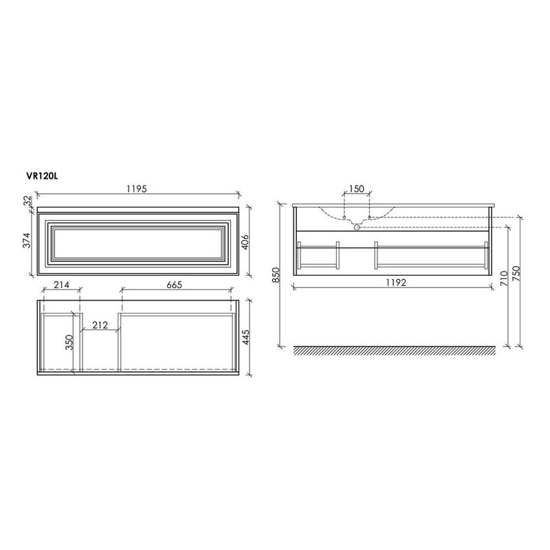 Тумба для ванной подвесная Sancos Very левая 1195х445х406, VR120LCE