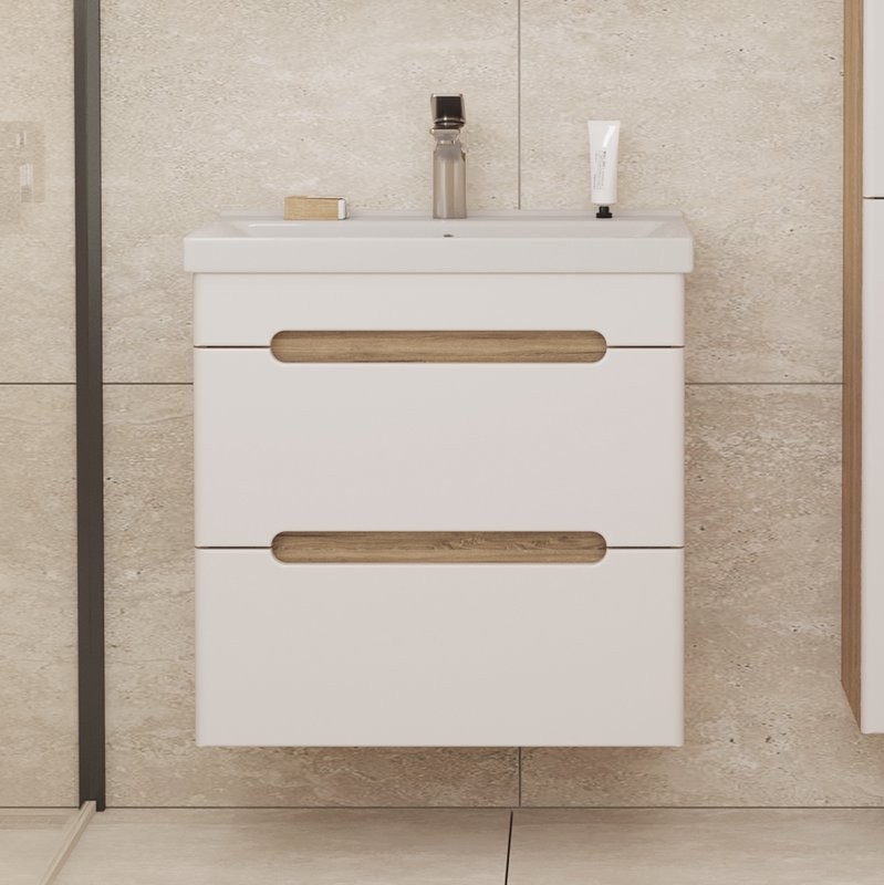 Тумба под раковину без столешницы SanStar Diva 60 подвесная, матовая белая, дуб вотан