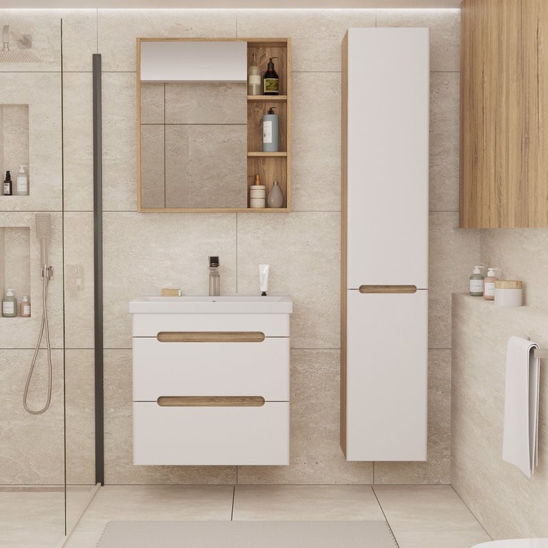 Тумба под раковину без столешницы SanStar Diva 60 подвесная, матовая белая, дуб вотан