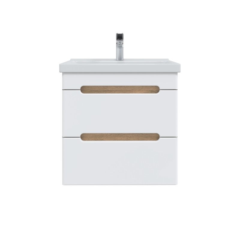 Тумба под раковину без столешницы SanStar Diva 60 подвесная, матовая белая, дуб вотан