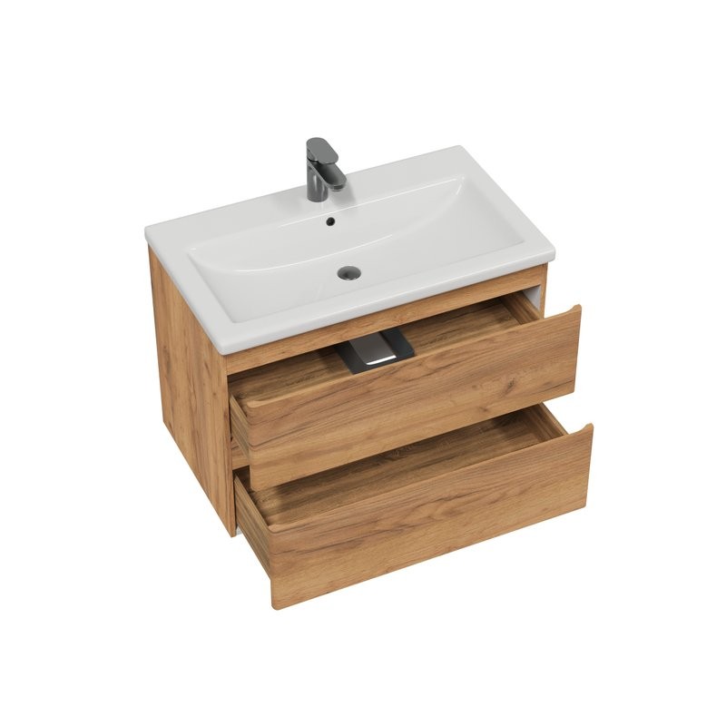 Тумба с раковиной SanStar Riana 70 подвесная, дуб крафт золотой, раковина Como 70