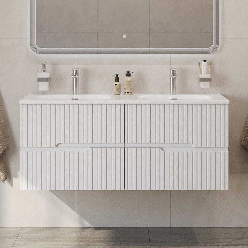 Тумба с раковиной Cezares Duet 120 bianco lucido, раковина Cezares CZR-8073-120-2 двойная