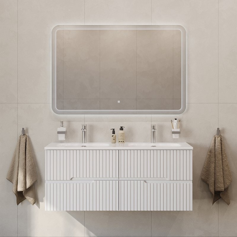 Тумба с раковиной Cezares Duet 120 bianco lucido, раковина Cezares CZR-8073-120-2 двойная