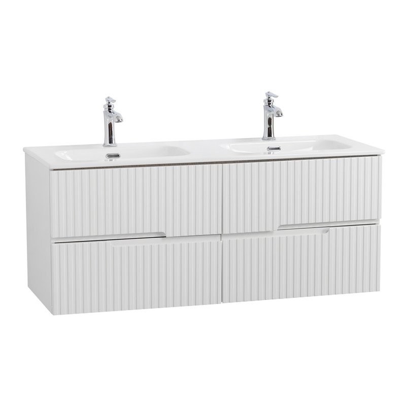 Тумба с раковиной Cezares Duet 120 bianco lucido, раковина Cezares CZR-8073-120-2 двойная