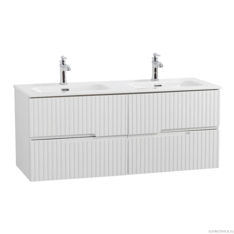 Тумба с раковиной Cezares Duet 120 bianco lucido, раковина Cezares CZR-8073-120-2 двойная