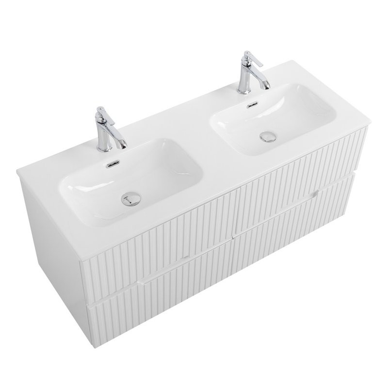 Тумба с раковиной Cezares Duet 120 bianco lucido, раковина Cezares CZR-8073-120-2 двойная