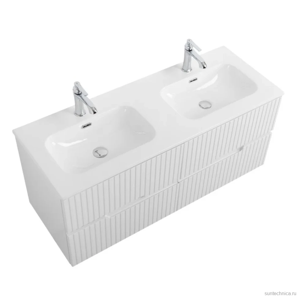 Тумба с раковиной Cezares Duet 120 bianco lucido, раковина Cezares CZR-8073-120-2 двойная
