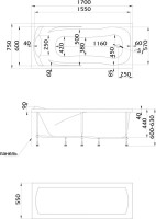 Акриловая ванна 1MarKa Calypso Премиум 170x75 см, пристенная, белая, с каркасом, с экраном, со сливом-переливом