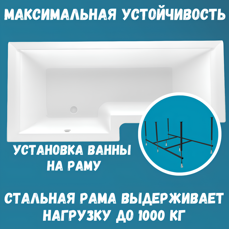 Акриловая ванна 1MarKa Linea L Премиум 165x85 см, угловая, левая, пристенная, белая, асимметричная, с каркасом, с экраном, со сливом-переливом