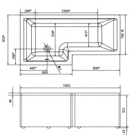Акриловая ванна 1MarKa Linea L Премиум 165x85 см, угловая, левая, пристенная, белая, асимметричная, с каркасом, с экраном, со сливом-переливом