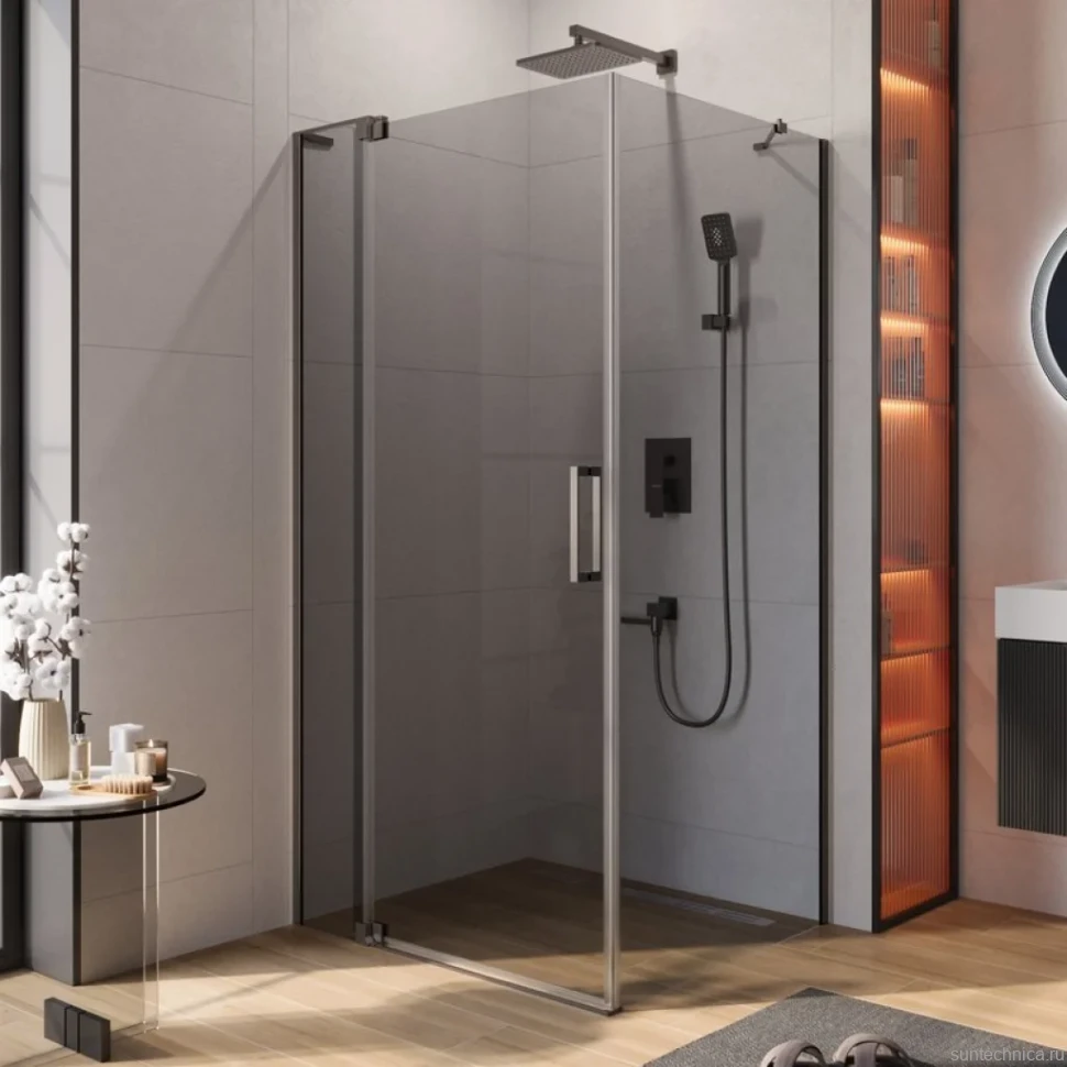 Душевой уголок Cezares Slider AH 1 90-100/110 GRIGIO GM профиль оружейная сталь, стекло серое