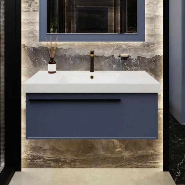 Тумба с раковиной La Fenice Elba 80 подвесная, blu grigio, раковина Cubo 80