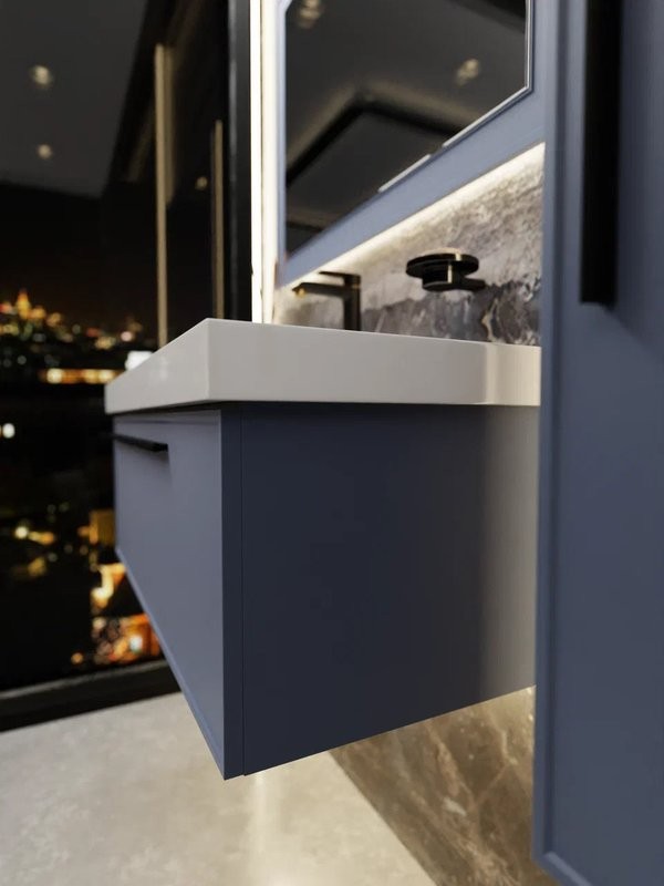 Тумба с раковиной La Fenice Elba 80 подвесная, blu grigio, раковина Cubo 80