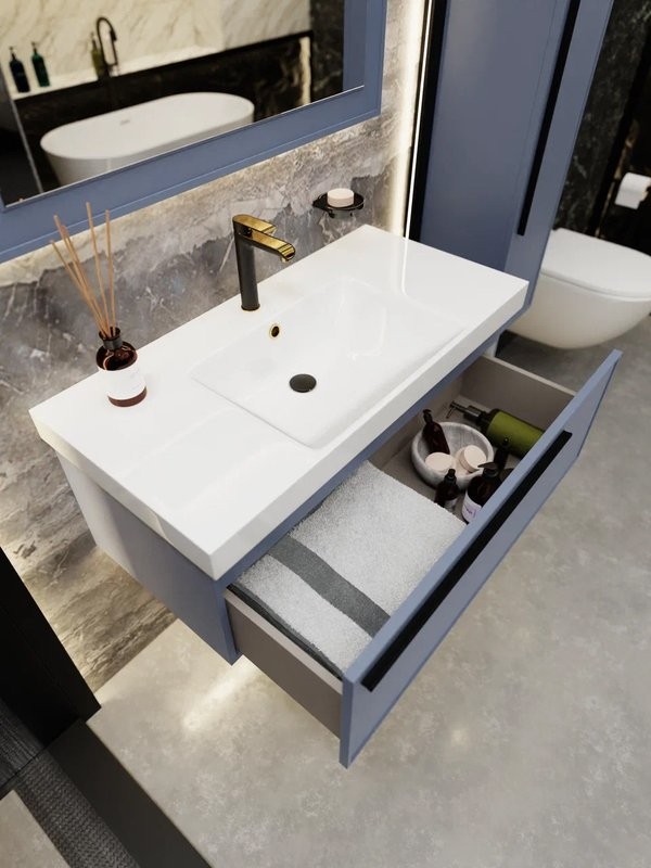 Тумба с раковиной La Fenice Elba 80 подвесная, blu grigio, раковина Cubo 80