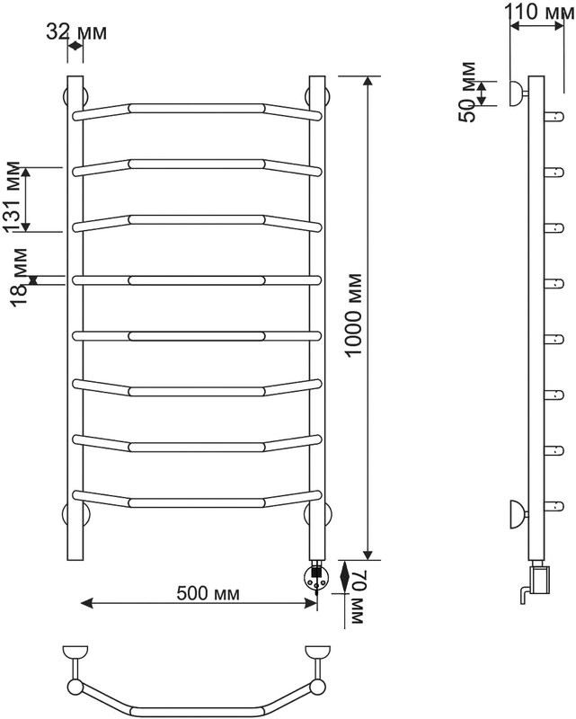 Полотенцесушитель электрический Secado Агата 1 8 105x55 см, подключение справа, бронза, лесенка, латунь
