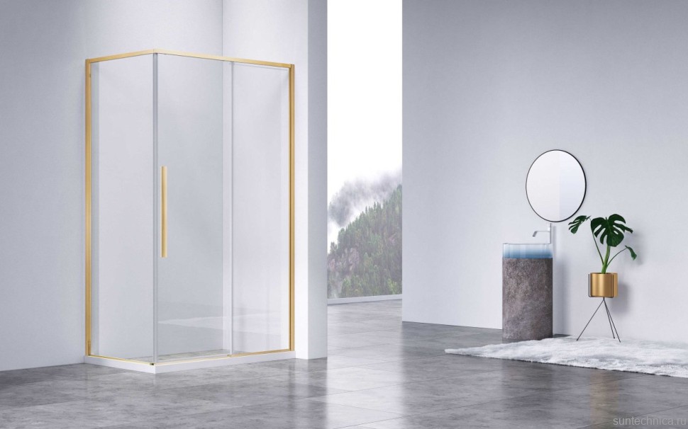 Душевой уголок Vincea Slim-N VSR-4SN9013CLG 130х90, профиль брашированное золото, стекло прозрачное