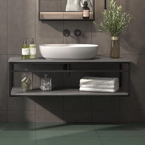 Консоль с раковиной KERAMA MARAZZI Plaza Next 120 подвесная, черная матовая, серый камень