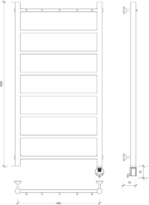 Полотенцесушитель электрический Secado Триада 1 К 105x55 см, подключение справа, глянцевый хром, лесенка