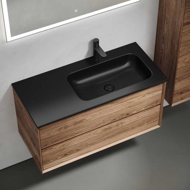 Мебель для ванной комнаты Sancos Marmi 2.0 100 R черная раковина, дуб чарльстон