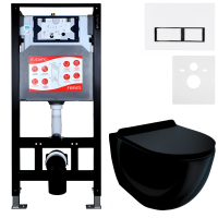 Комплект Унитаз подвесной Esbano Garcia ESUPGARCB черный глянец + Инсталляция Fram + Кнопка ESINPRK12GW