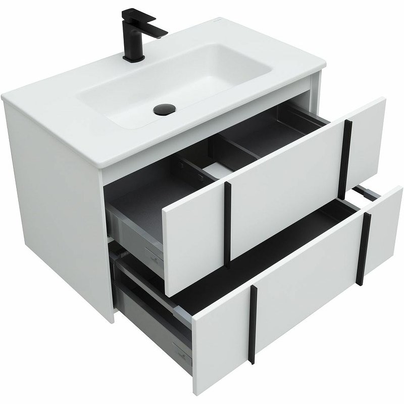 Мебель для ванной комнаты Allen Brau Reality 80 подвесная, белый матовый, раковина Fantasy Flat 82x47, без перелива, белая