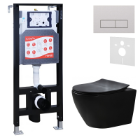 Комплект Унитаз подвесной Esbano Amapola ESUPAMAPBM матовый черный + Инсталляция Fram + Кнопка ESINMTP21ST
