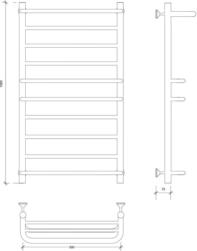 Полотенцесушитель водяной Secado Верона 2 100x55 см, матовый черный, лесенка, с полкой