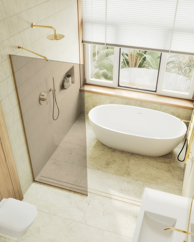 Душевая перегородка Maybahglass MGD-1353-3у 99 см, профиль золото, стекло бронза